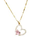 Collier Pendentif Cœur Plaqué Or Pierre Rose - Acier Inoxydable Zircon - Bijou Fantaisie Femme