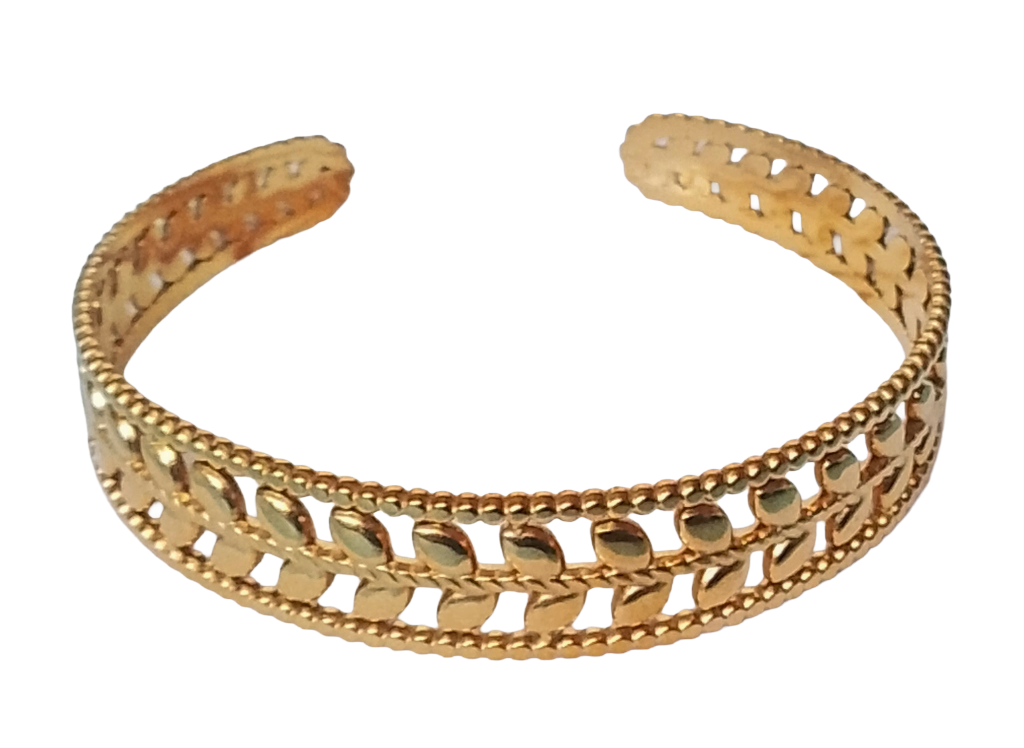 Bracelet Manchette Feuillage Doré – Acier Inoxydable 18K (Réf. BRD-006)