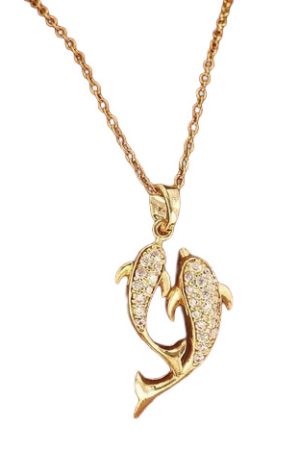 Collier Pendentif Dauphin Plaqué Or - Acier Inoxydable Zircon Brillant - Bijou Fantaisie Femme